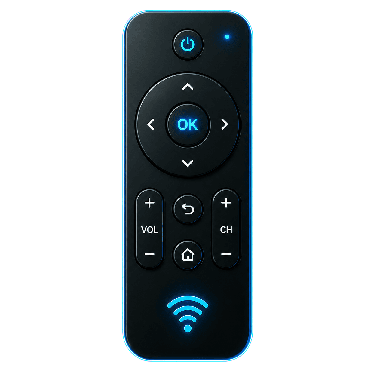 Control remoto Fusion Remote con botones de navegación y volumen
